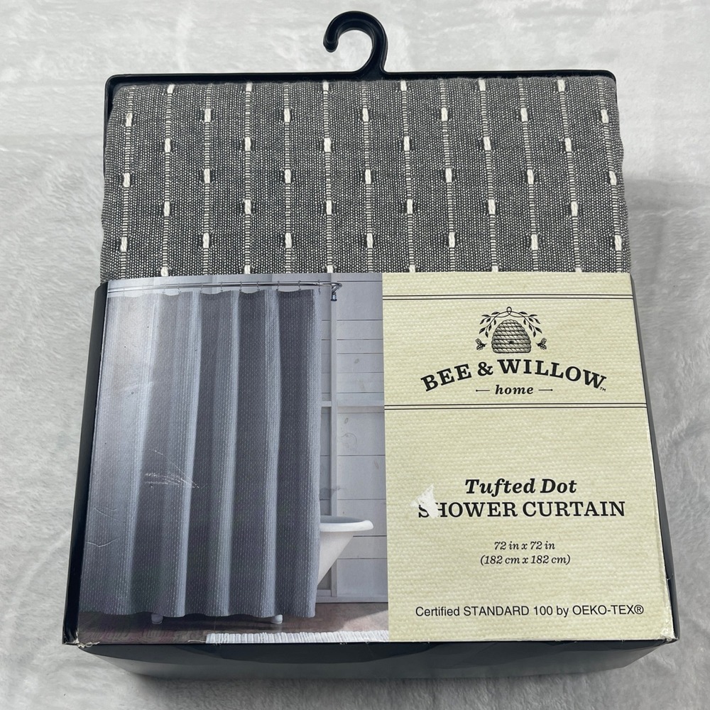 Bee & Willow Home Tufted Dot Shower Curtain Grey 100% Cotton 72x72 New